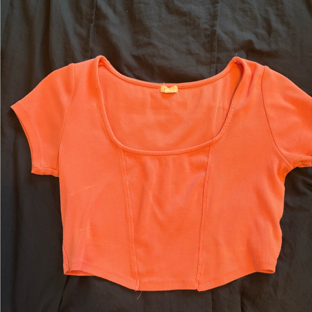 Garage Orange Fitted Crop Blouse